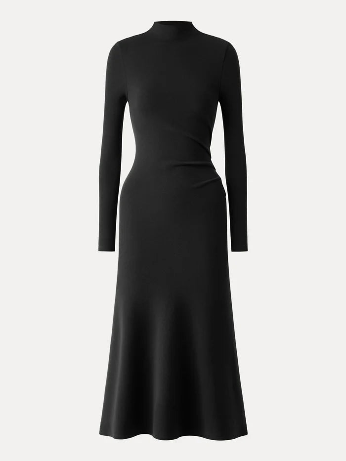 ProWarm Long Sleeves Mockneck Tucks Midi Dress