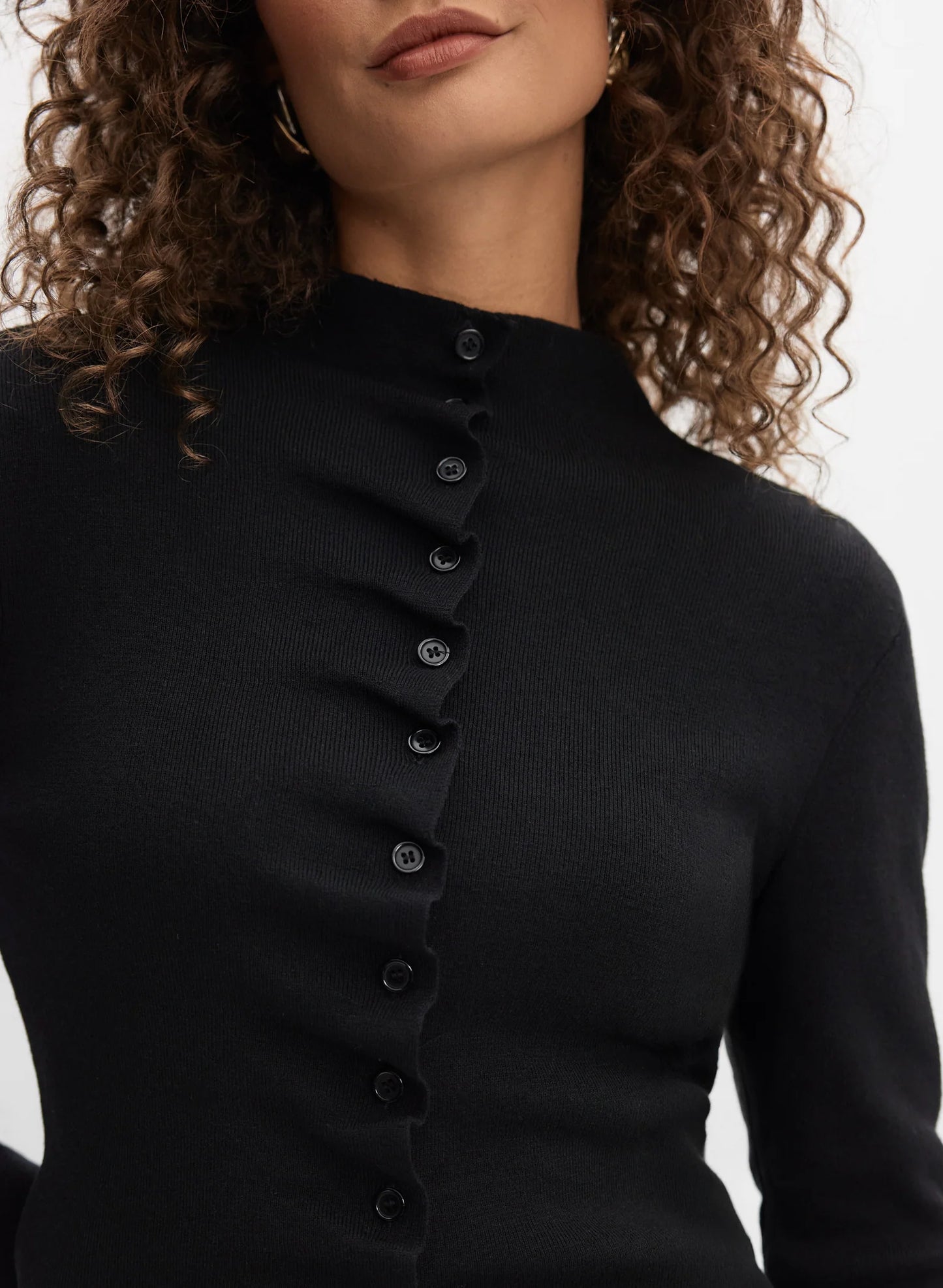 Ruffle Button-Front Cardigan