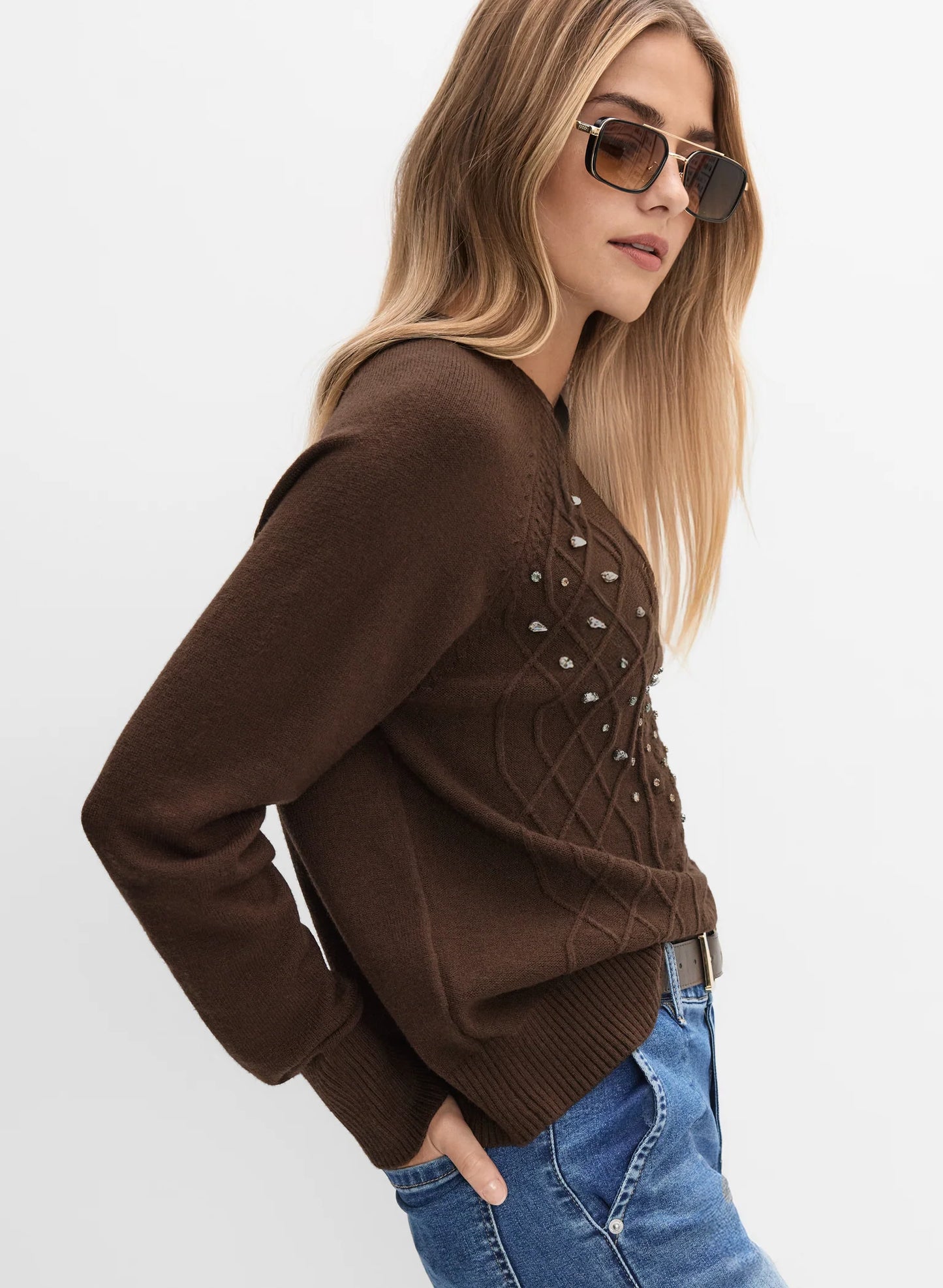 Embellished Cable Knit Sweater