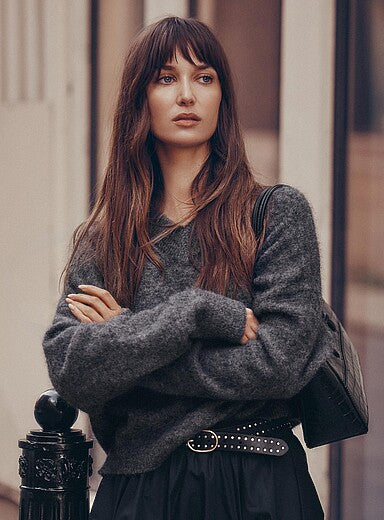 Boxy V-Neck Alpaca Wool Sweater