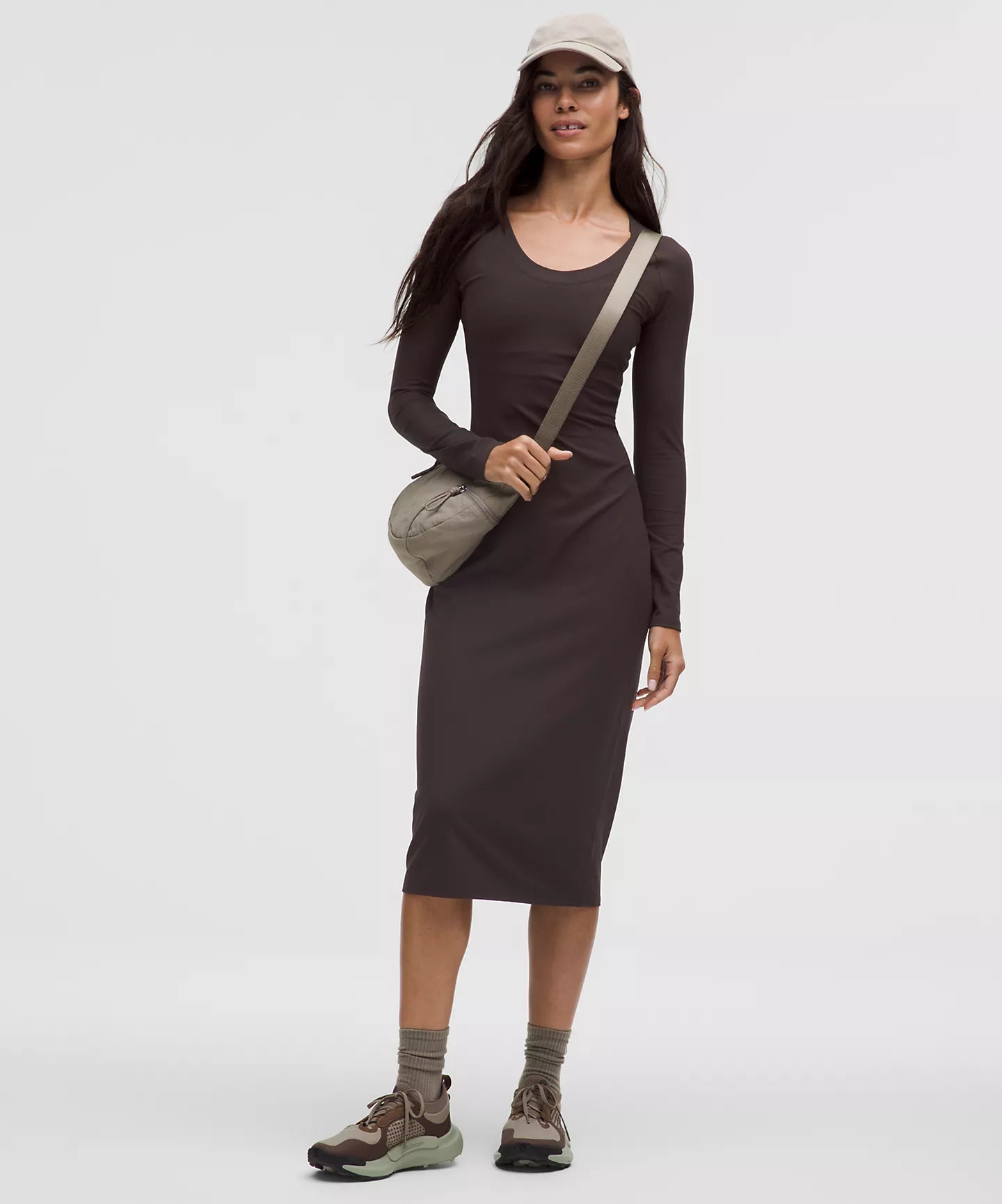 All Aligned Ribbed Long-Sleeve Midi Dress