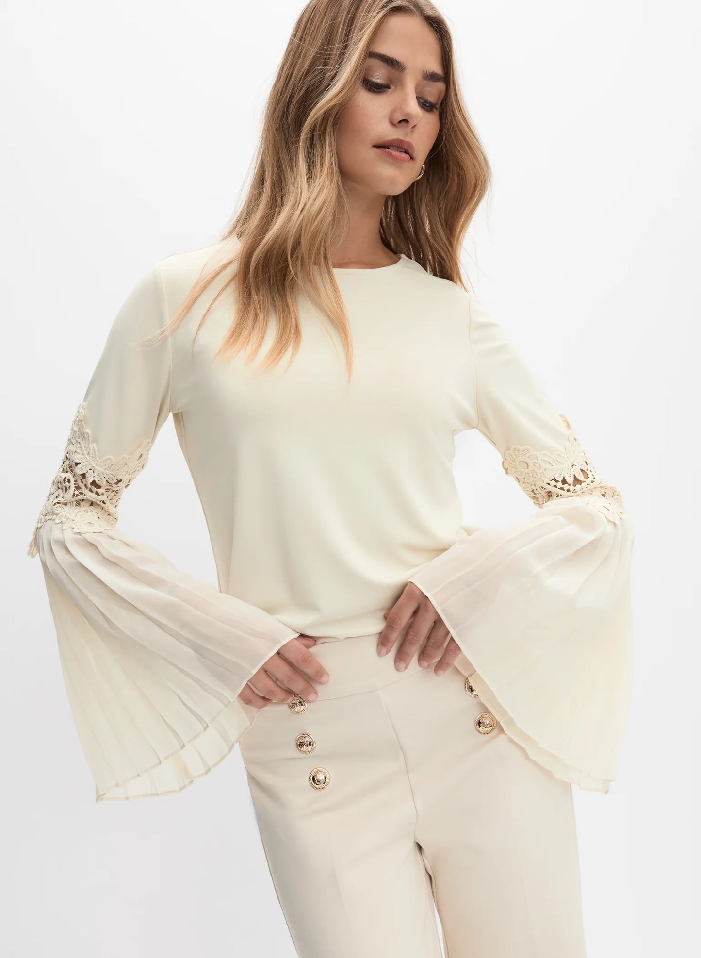 Lace Insert Bell Sleeve Top