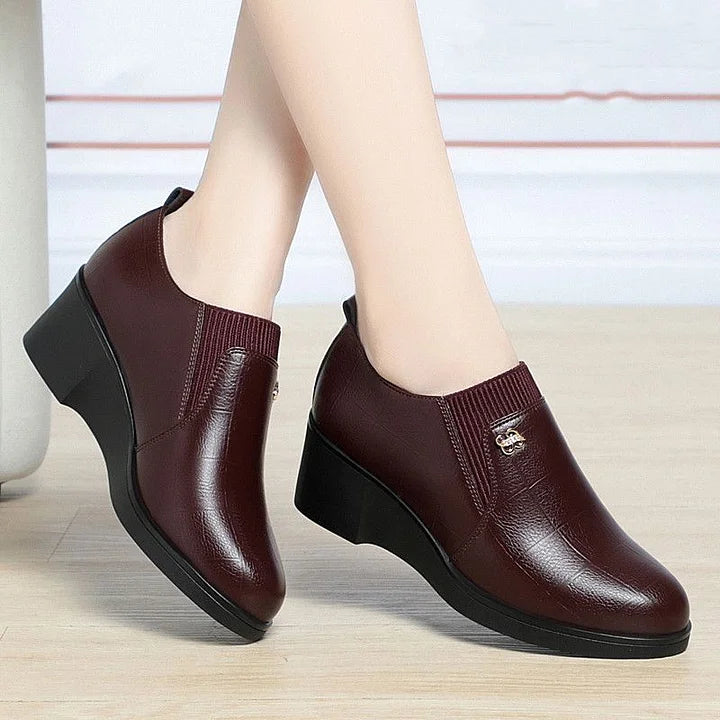 Women's Solid-Colour Fashion Wedge Orthopaedic Leather Shoes