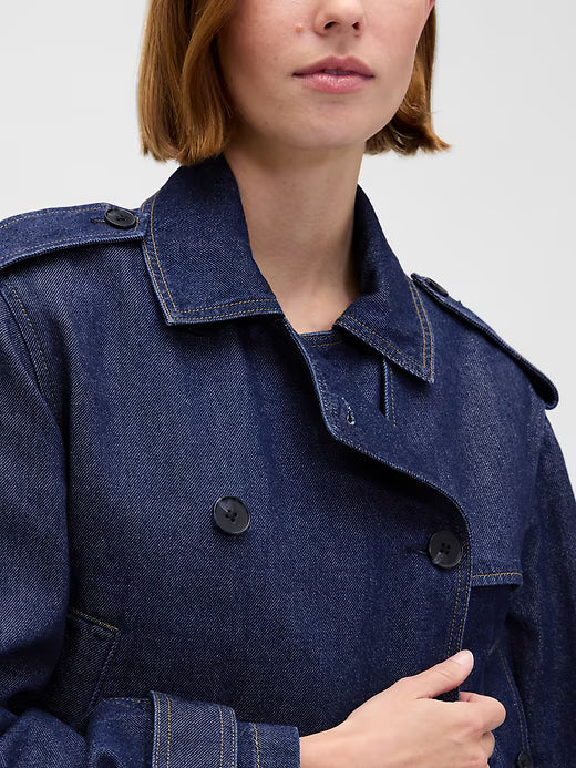 UltraSoft Denim Crop Trench Jacket