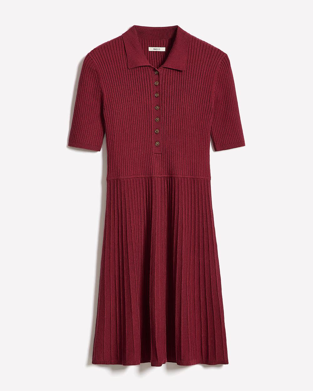 Cotton-Merino-Blend Short-Sleeve Ribbed Polo Dress