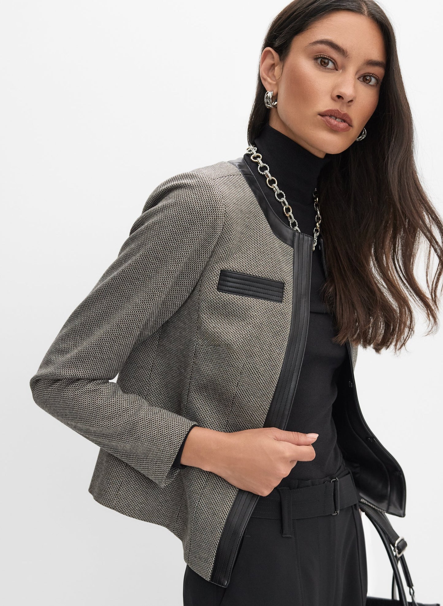 Vegan Leather Trim Jacket