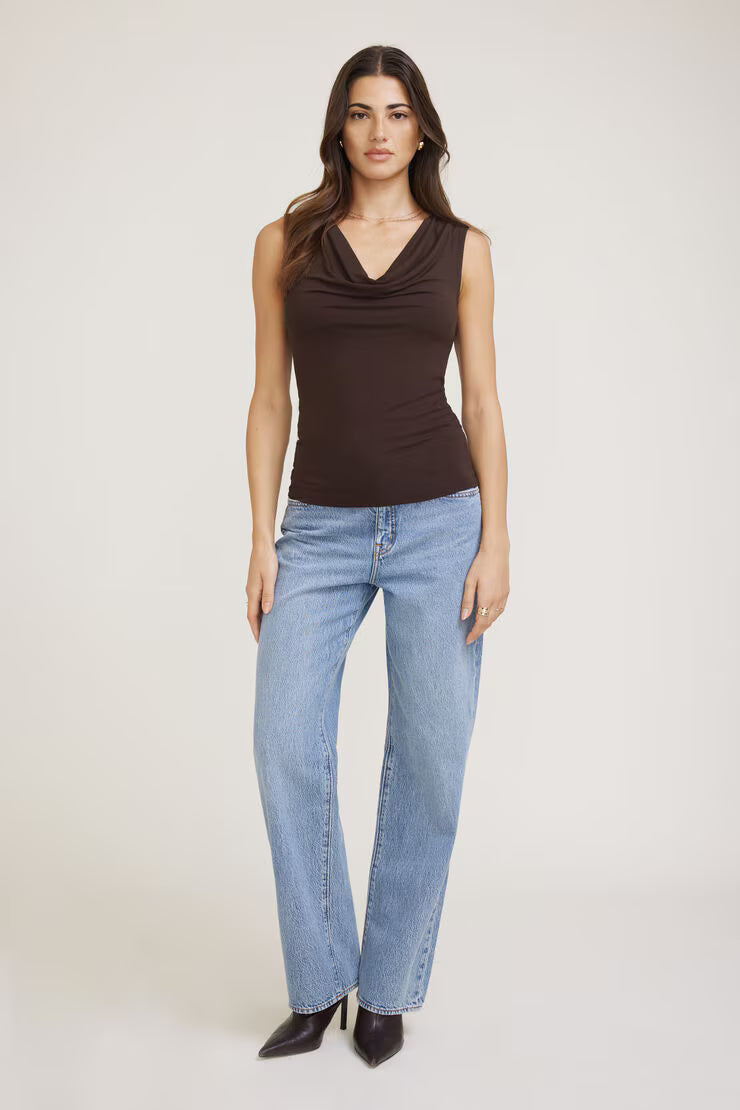 Draped Cowl Neck Jersey Tank Top