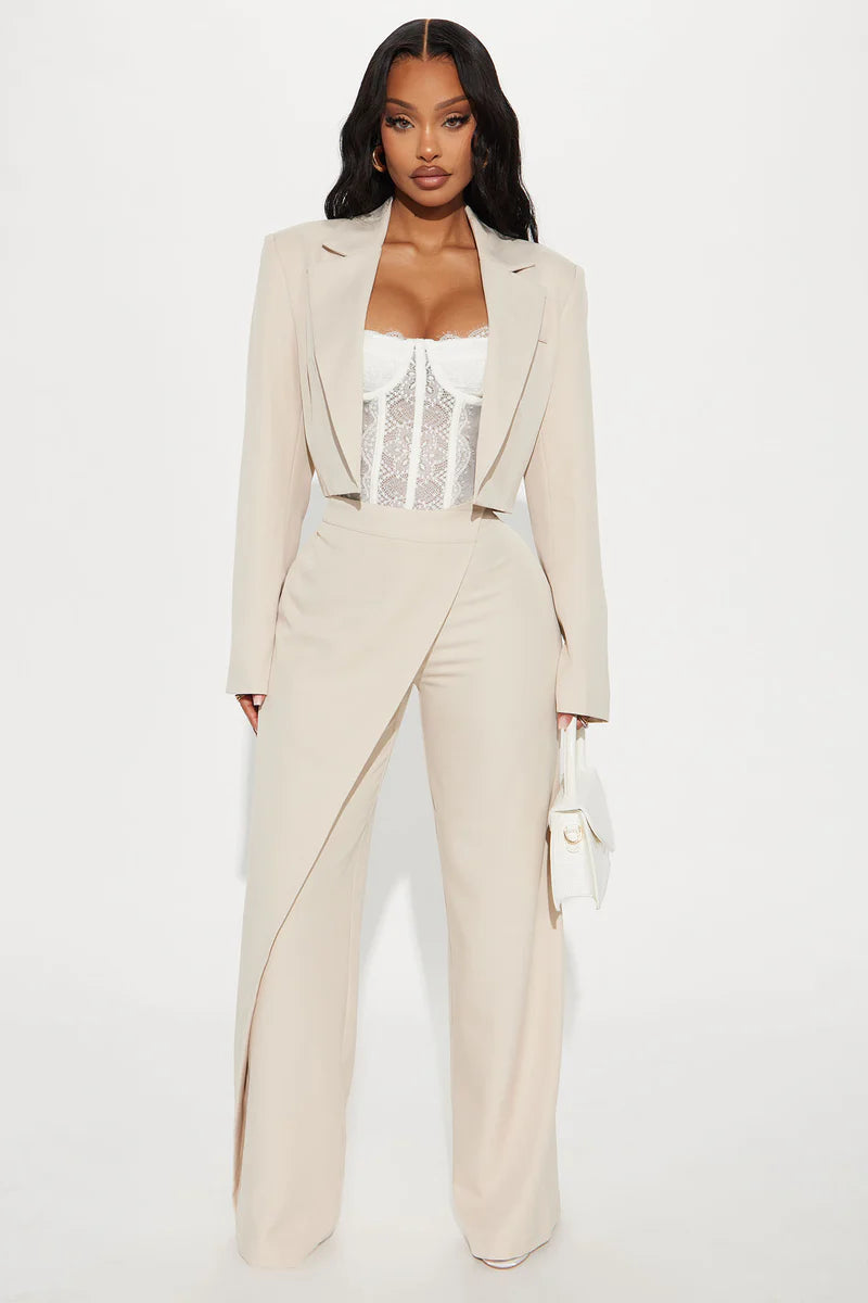 Booked And Busy Blazer Pant Set – Taupe