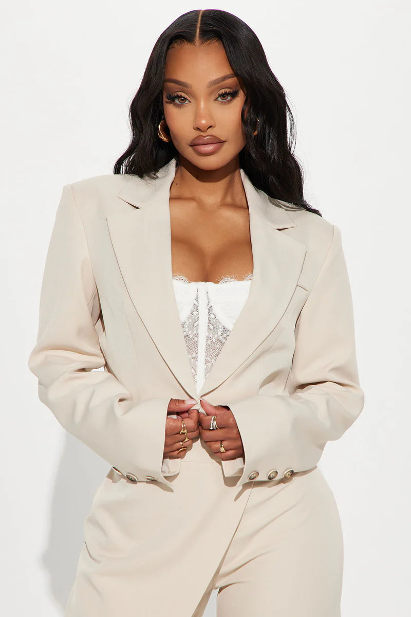 Booked And Busy Blazer Pant Set – Taupe