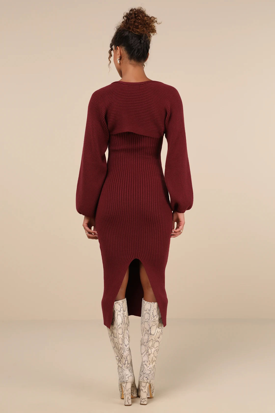 Autumn Aura Rusty Rose Ribbed Two-Piece Sweater Dress