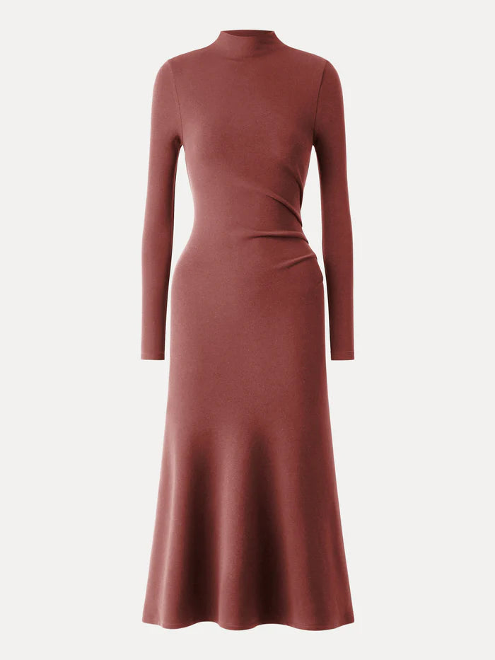 ProWarm Long Sleeves Mockneck Tucks Midi Dress