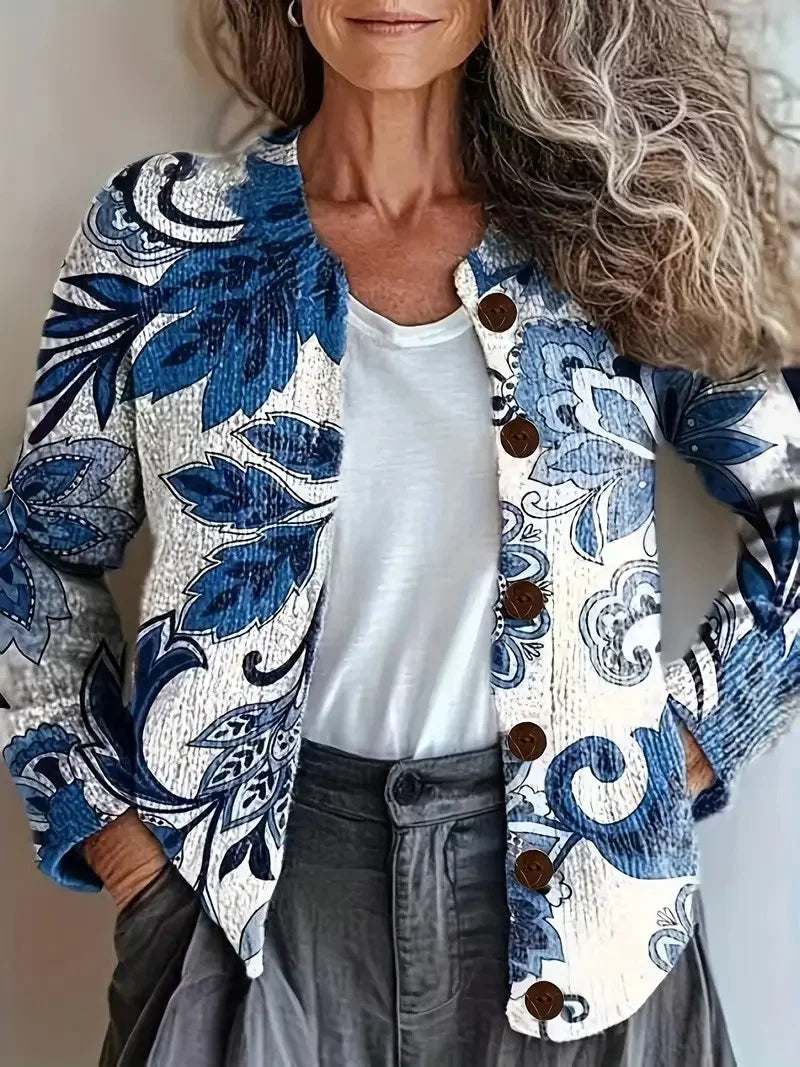 Women's Knitted Floral Long Sleeve Casual Vintage Cardigan