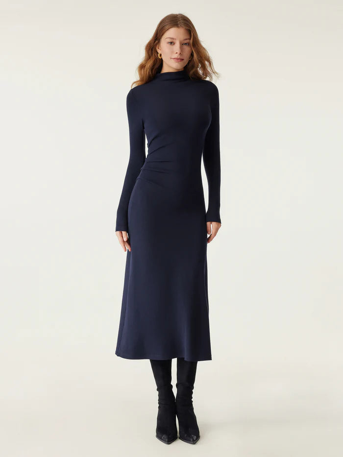 ProWarm Long Sleeves Mockneck Tucks Midi Dress