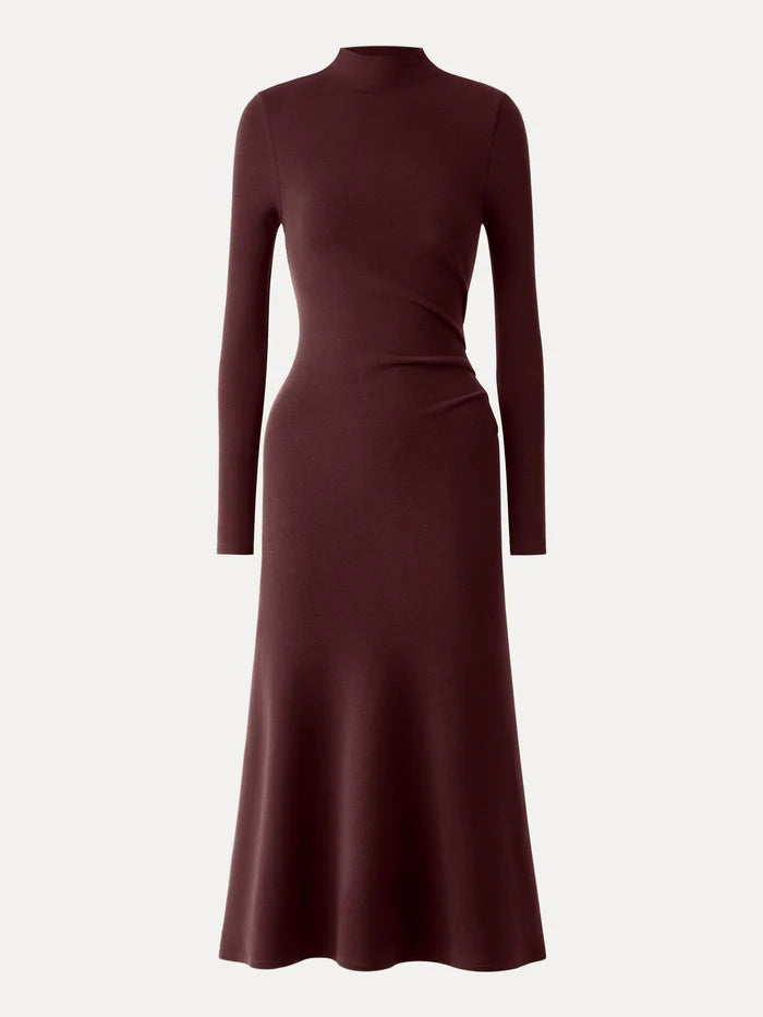 ProWarm Long Sleeves Mockneck Tucks Midi Dress