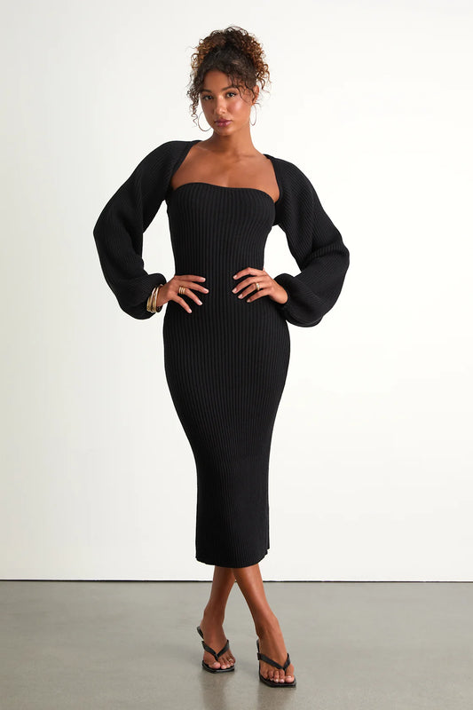 Autumn Aura Rusty Rose Ribbed Two-Piece Sweater Dress