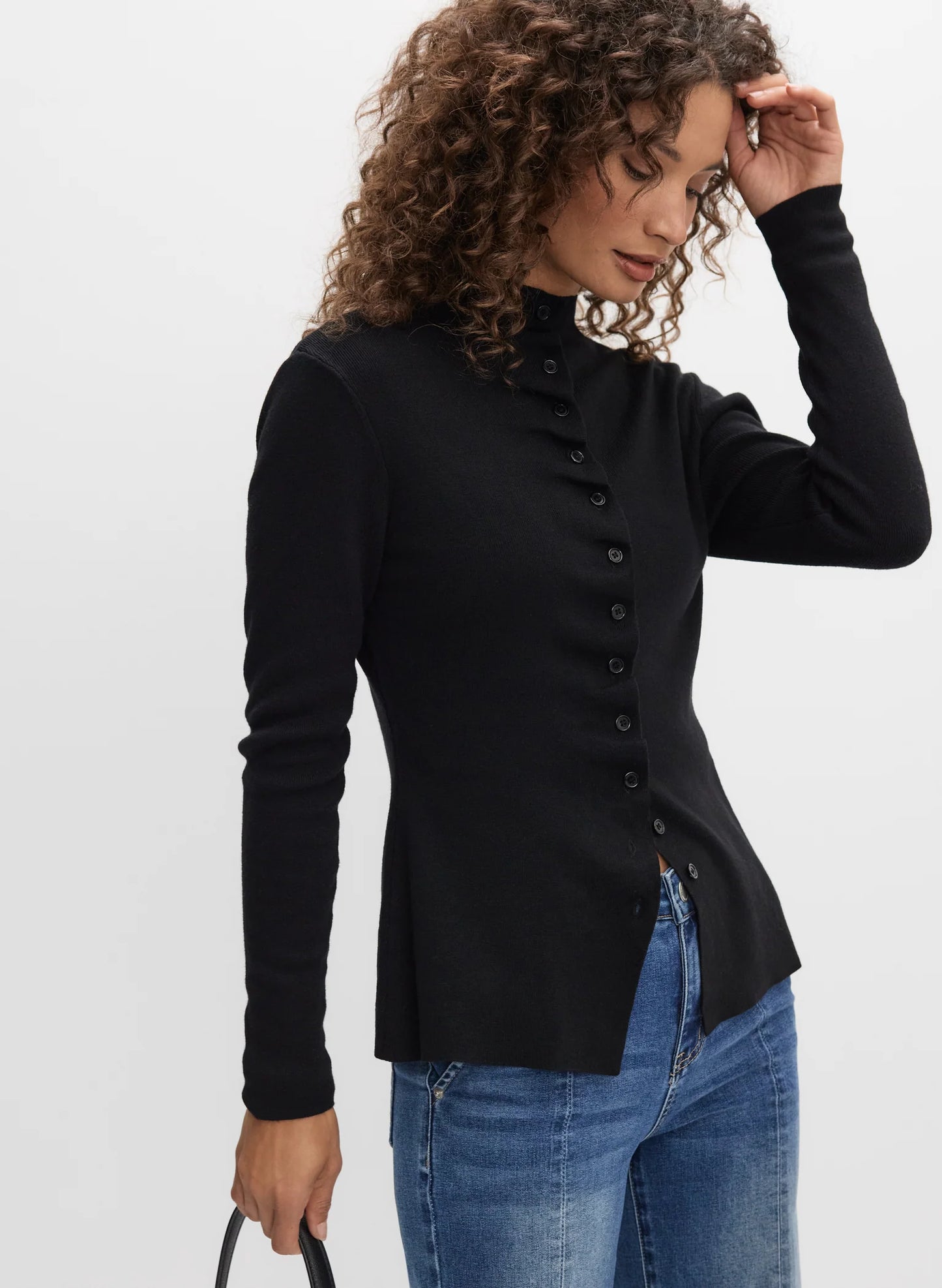 Ruffle Button-Front Cardigan