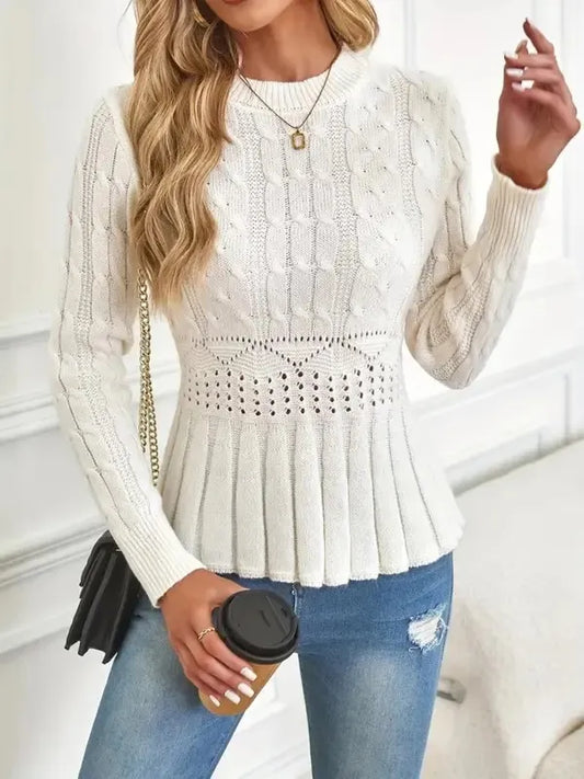 Women's Chunky Knit Crew Neck Long Sleeve Knit Top