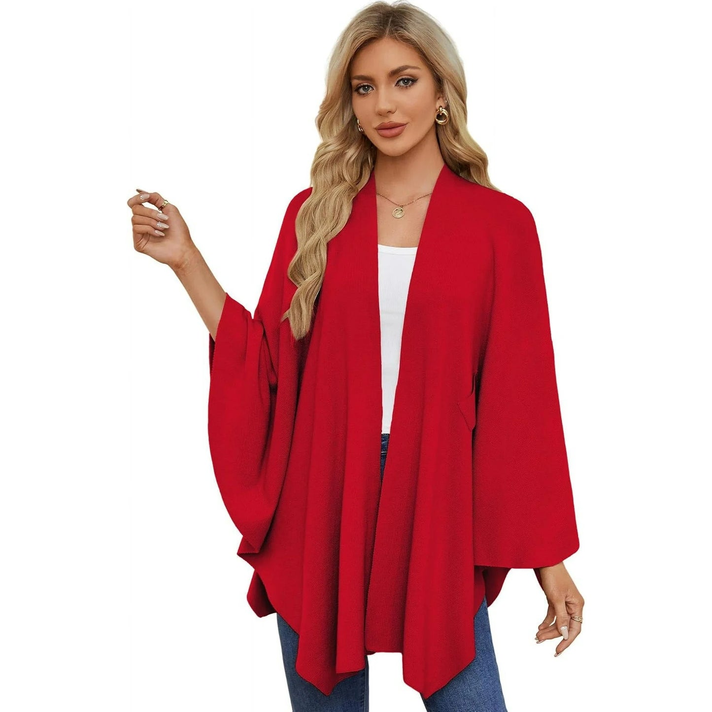 Autumn Women's Elegant Shawl Wraps Soft Open Front Poncho Sweater
