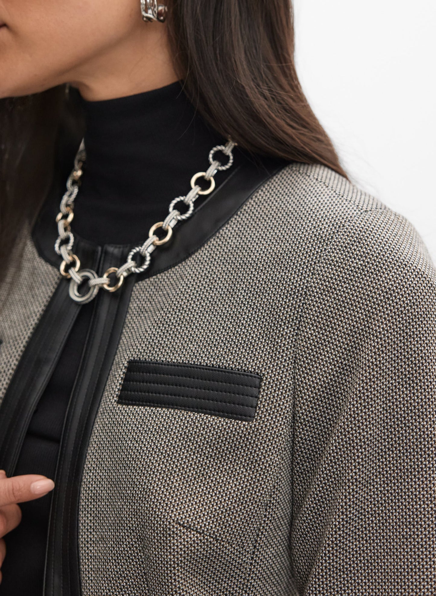 Vegan Leather Trim Jacket