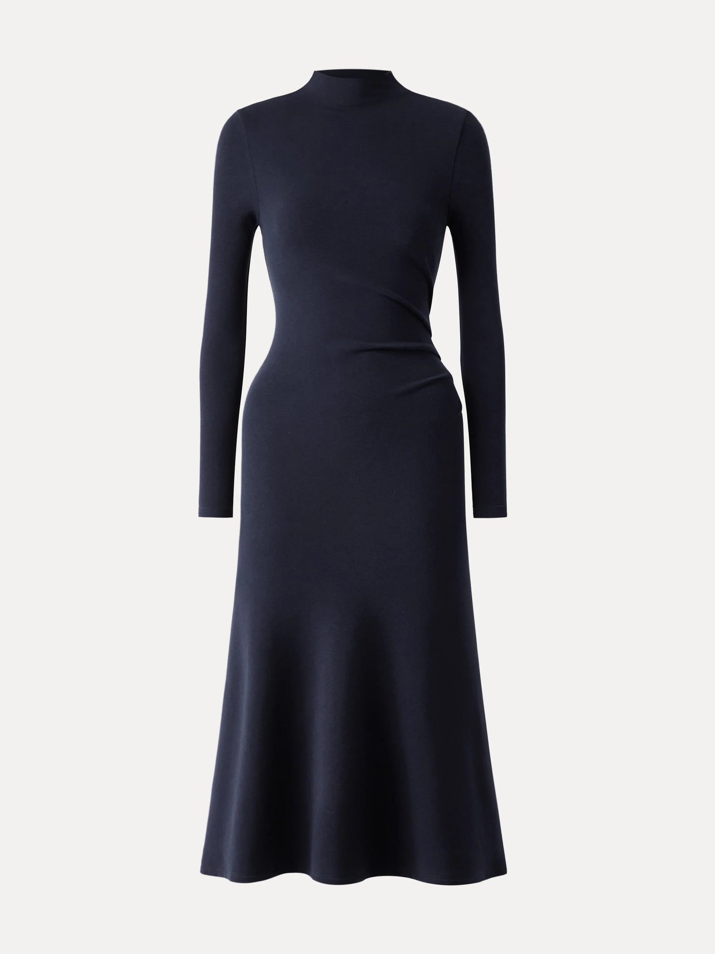 Heat-Tech Long Sleeves Mockneck Tucks Midi Dress