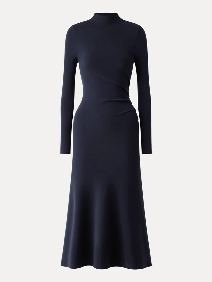 ProWarm Long Sleeves Mockneck Tucks Midi Dress