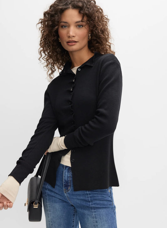 Ruffle Button-Front Cardigan