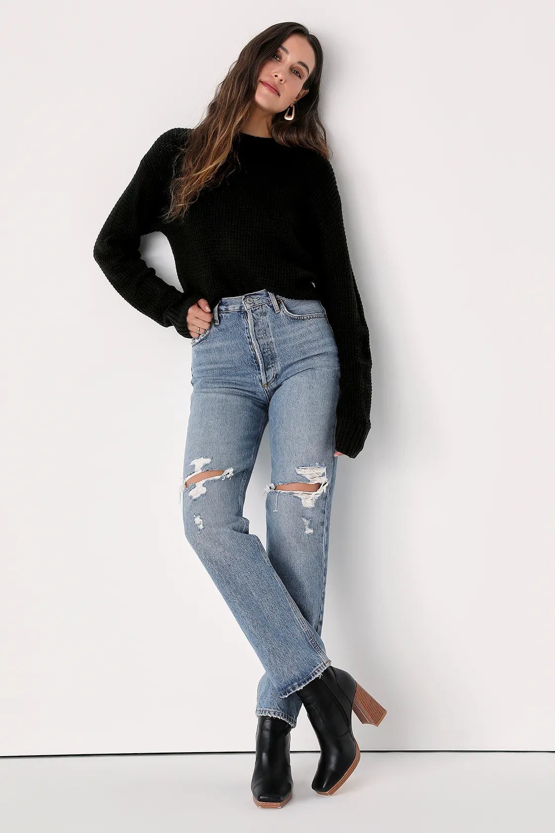 Campfire Cozy Black Cropped Sweater
