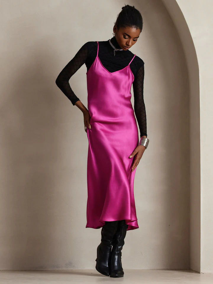 Spaghetti Strap Pure Silk Long Dress