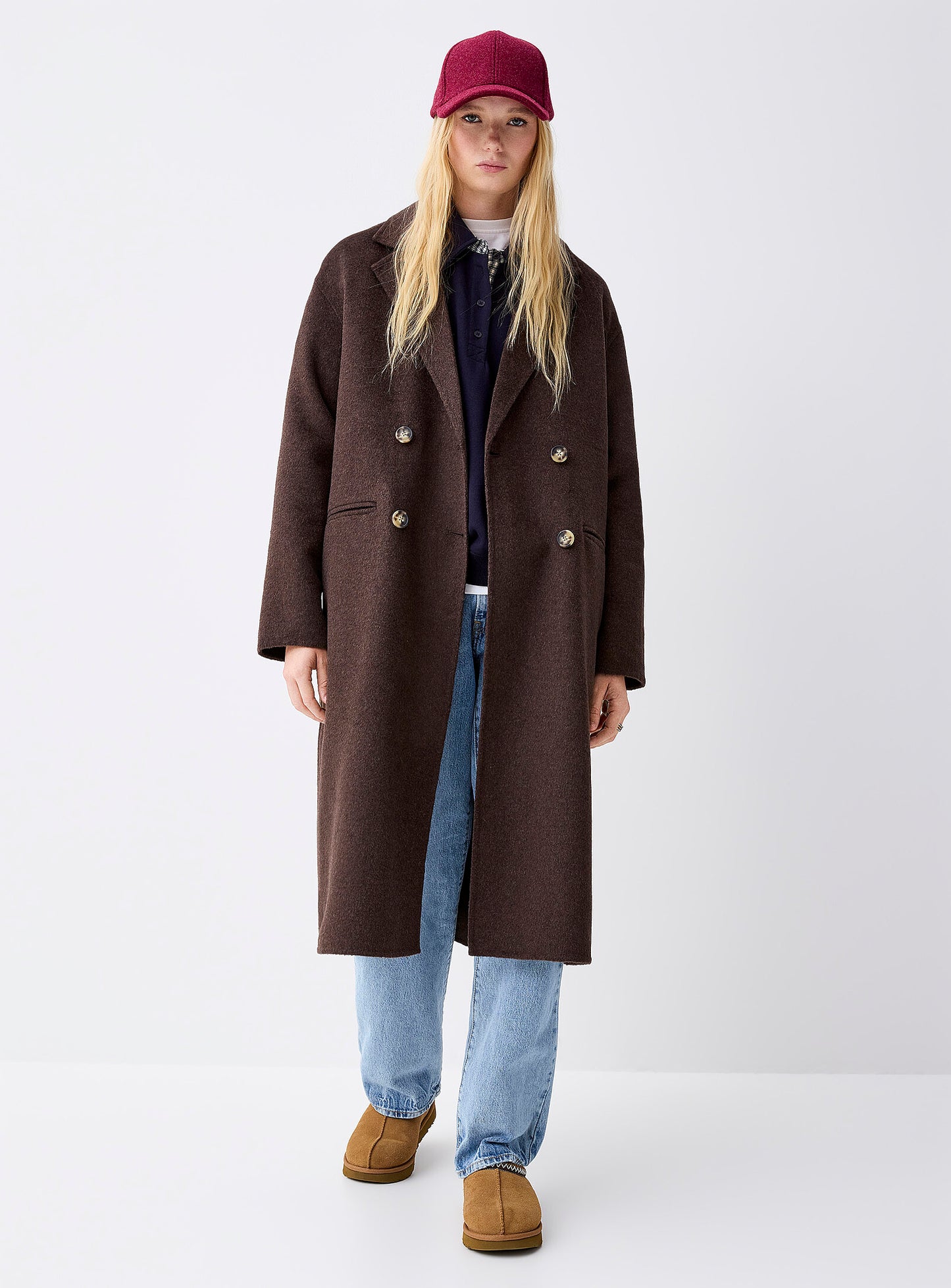 Long Double-Breasted Felt Overcoat