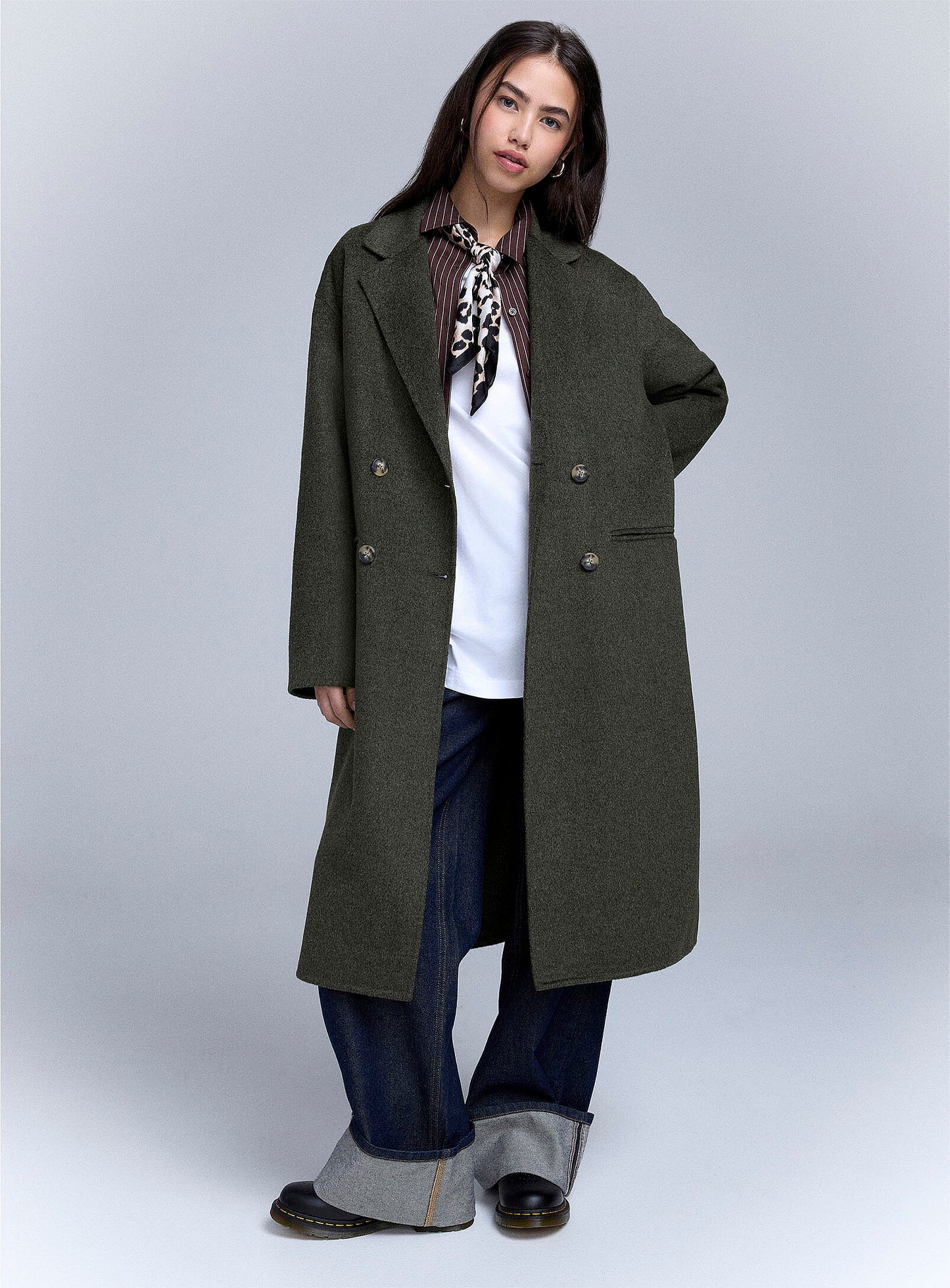 Long Double-Breasted Felt Overcoat