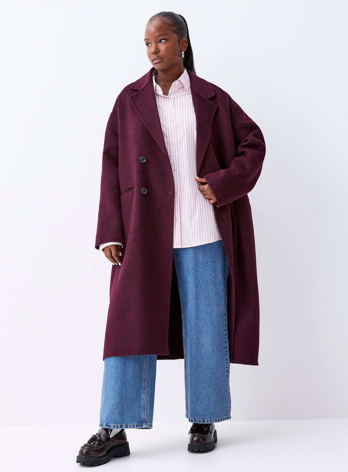Long Double-Breasted Felt Overcoat