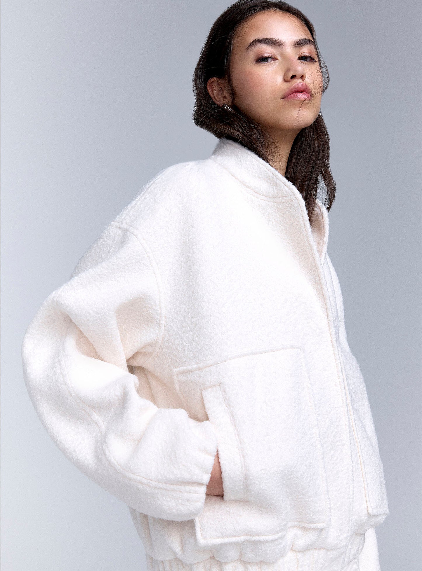 Large Pockets Bouclé Knit Jacket