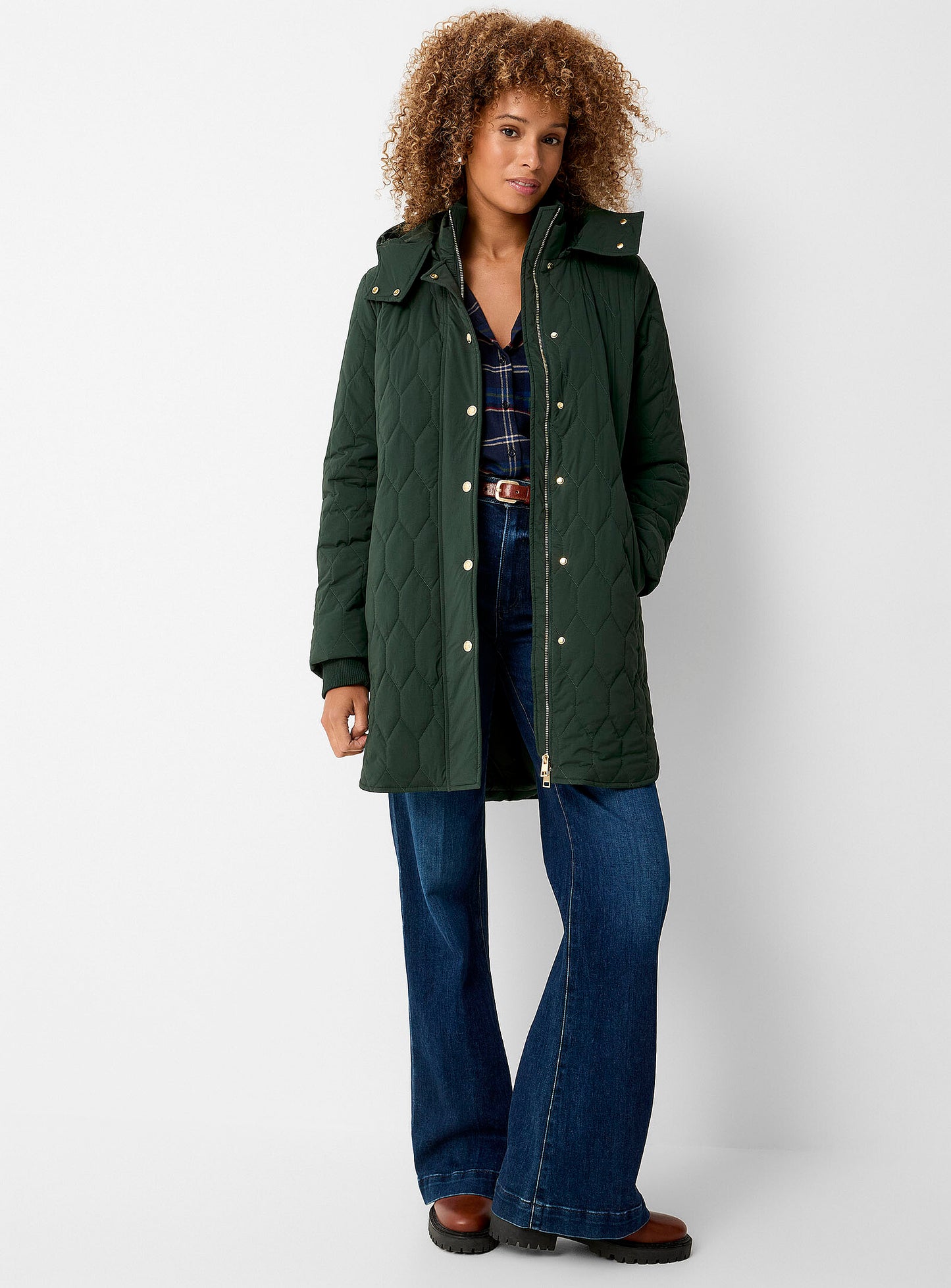 Mid-Length Stand-Collar Quilted Coat
