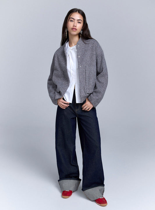 Large Pockets Bouclé Knit Jacket