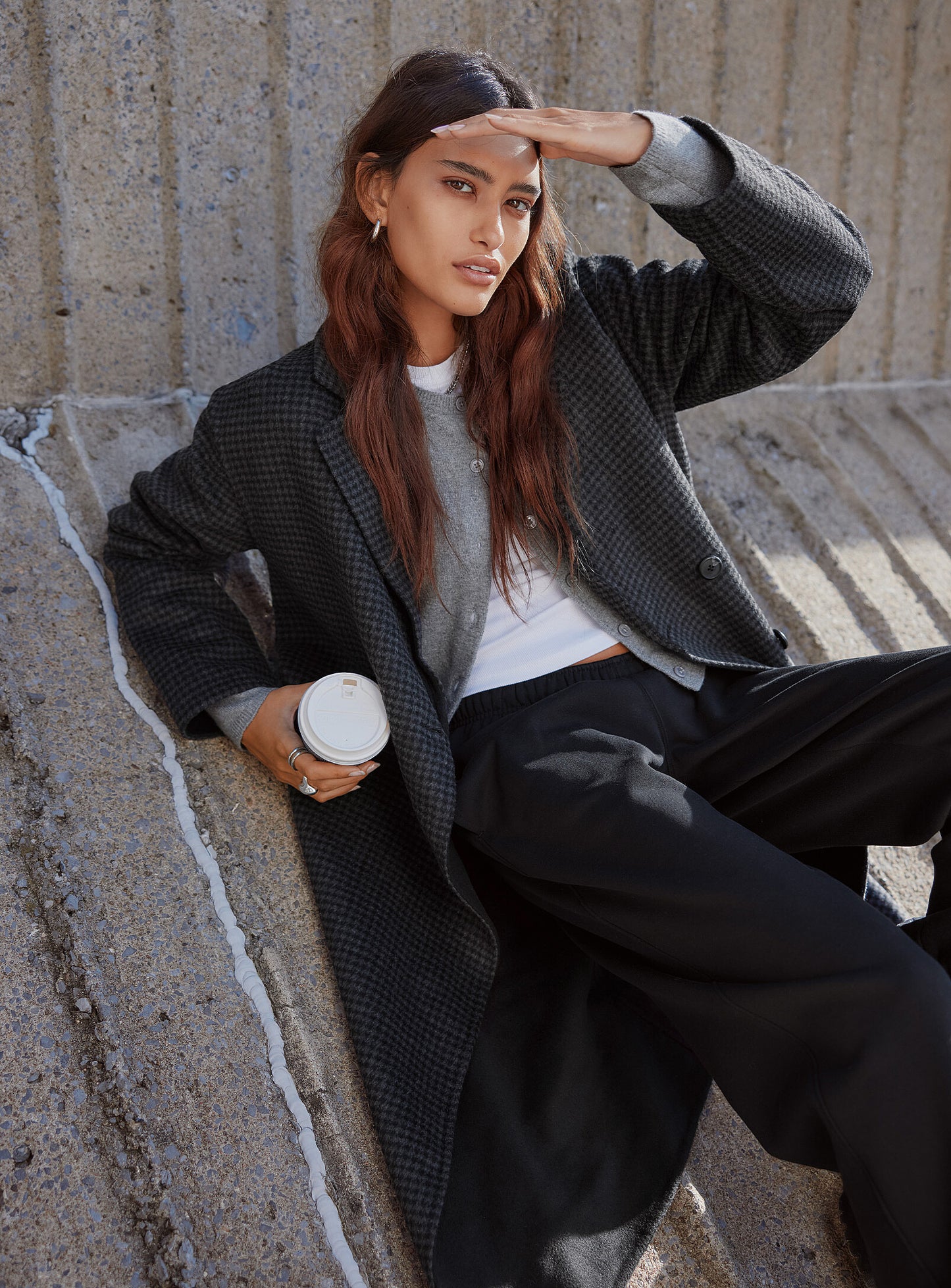 Long Double-Breasted Felt Overcoat