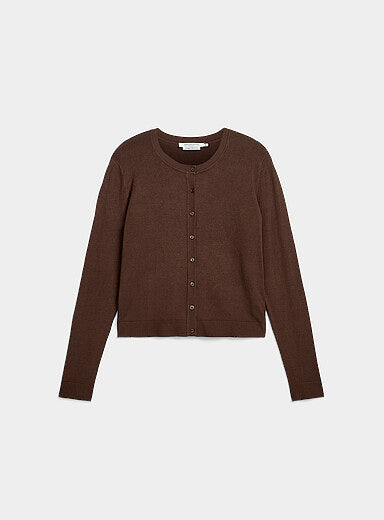 Fine-Knit Crew-Neck Cardigan