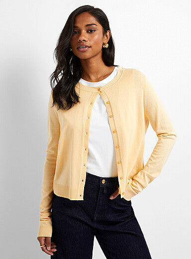 Fine-Knit Crew-Neck Cardigan