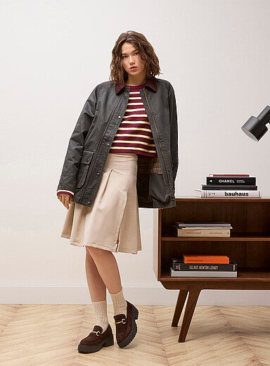 Waxed-Finish Ribbed-Collar Jacket