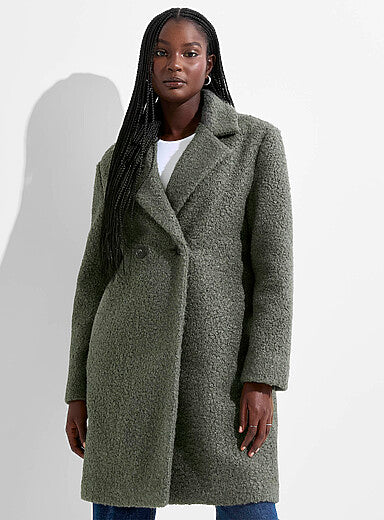 Double-Breasted Bouclé Overcoat