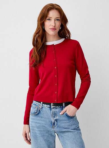 Fine-Knit Crew-Neck Cardigan