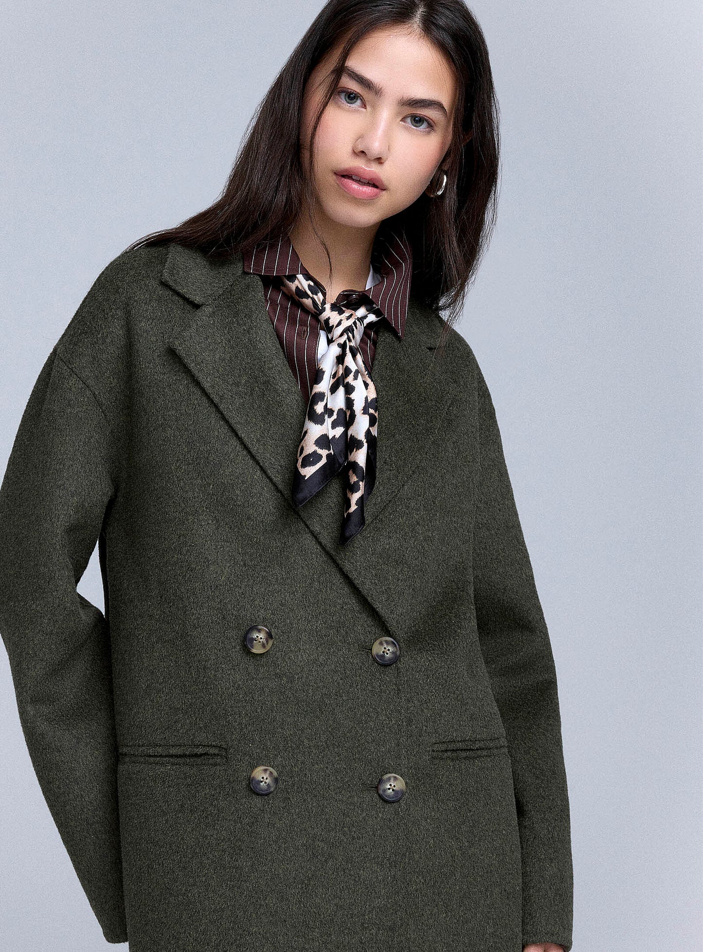 Long Double-Breasted Felt Overcoat