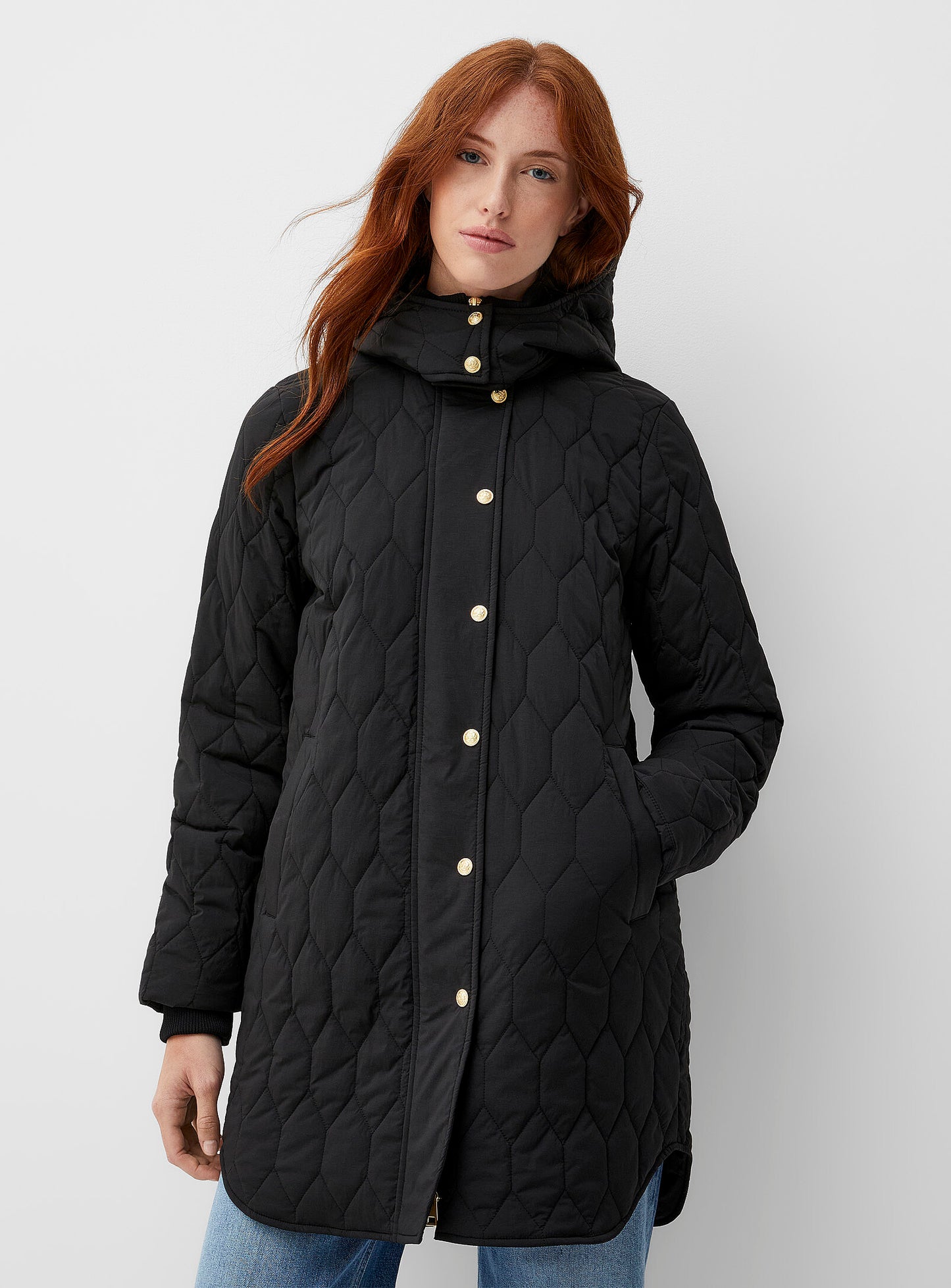 Mid-Length Stand-Collar Quilted Coat