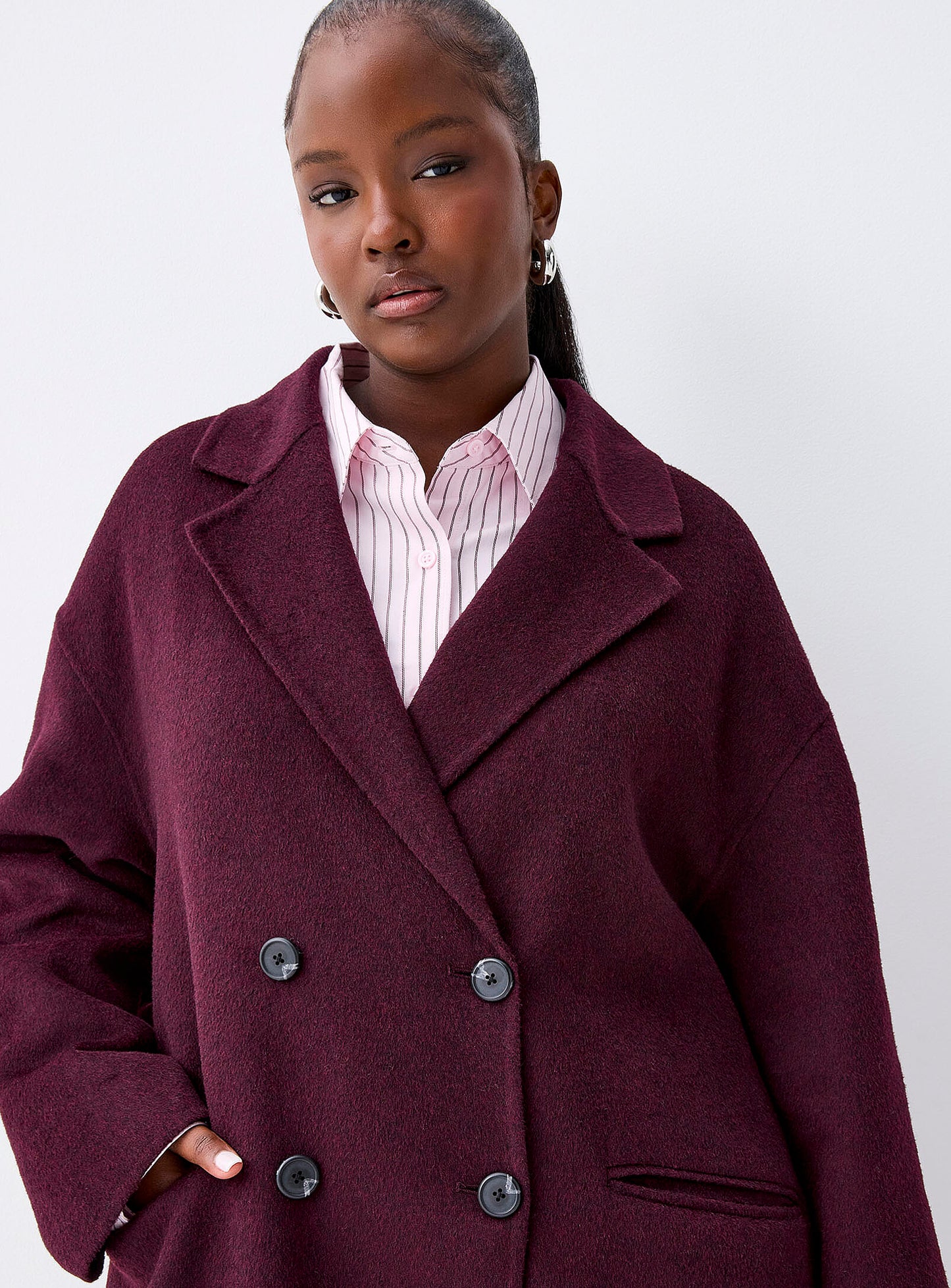 Long Double-Breasted Felt Overcoat