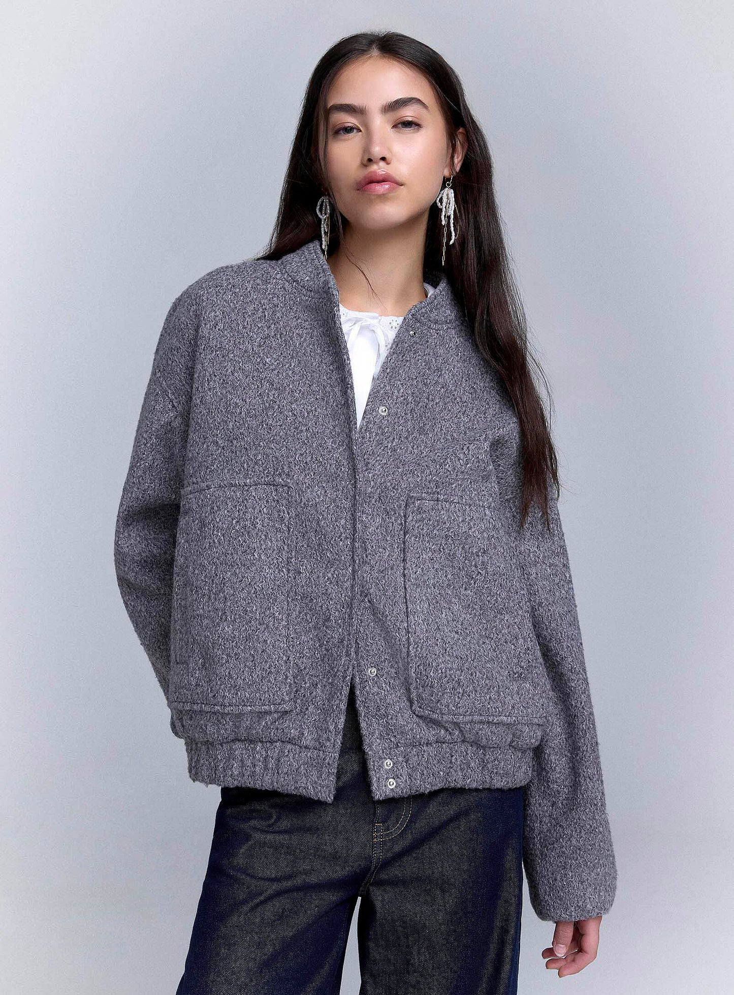 Large Pockets Bouclé Knit Jacket