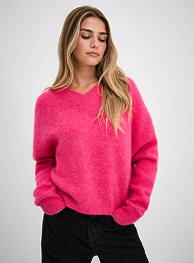 Boxy V-Neck Alpaca Wool Sweater