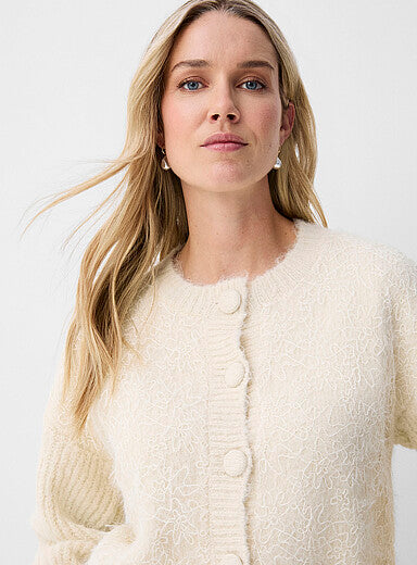 Tone-on-Tone Lace Fuzzy Cardigan
