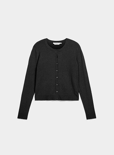 Fine-Knit Crew-Neck Cardigan