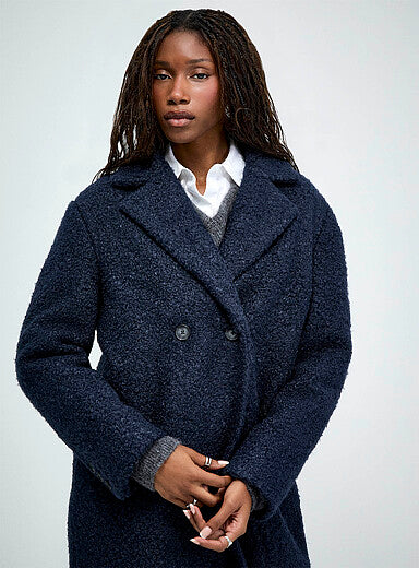 Double-Breasted Bouclé Overcoat