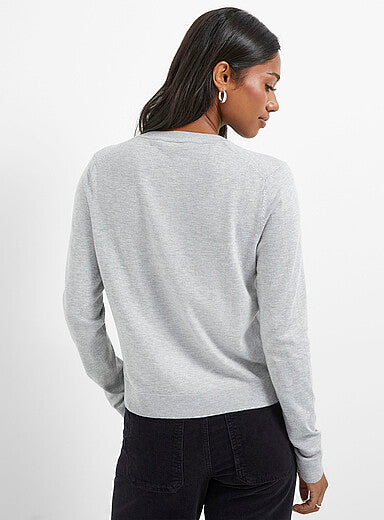 Fine-Knit Crew-Neck Cardigan