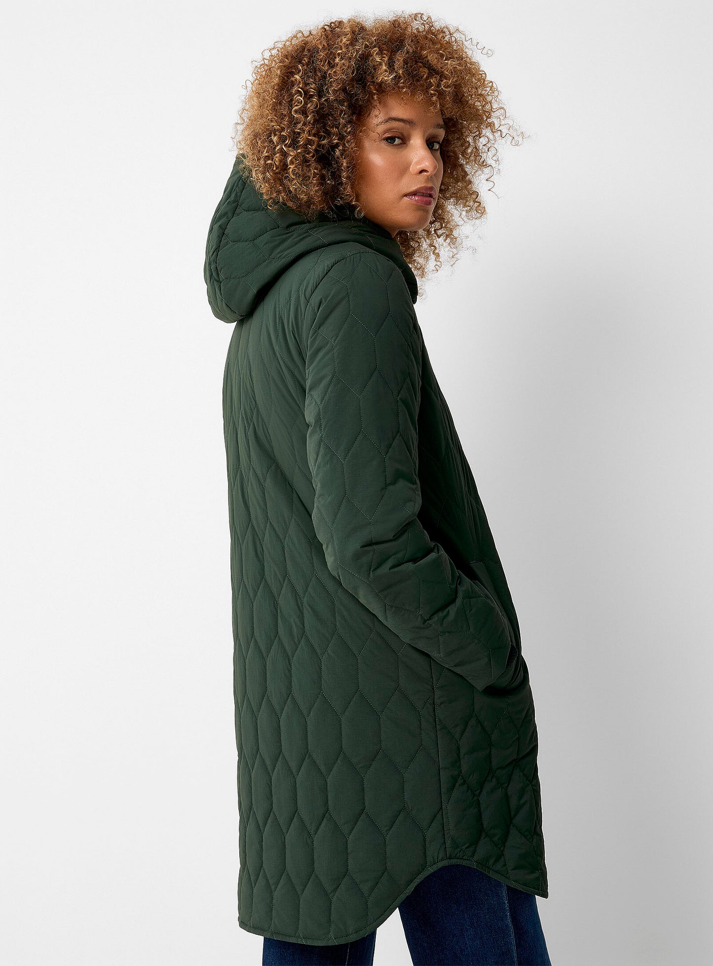Mid-Length Stand-Collar Quilted Coat